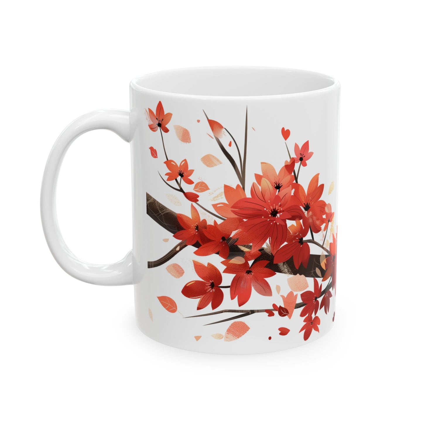 Japanese Daruma Owl Perched on a Blooming Tree mug