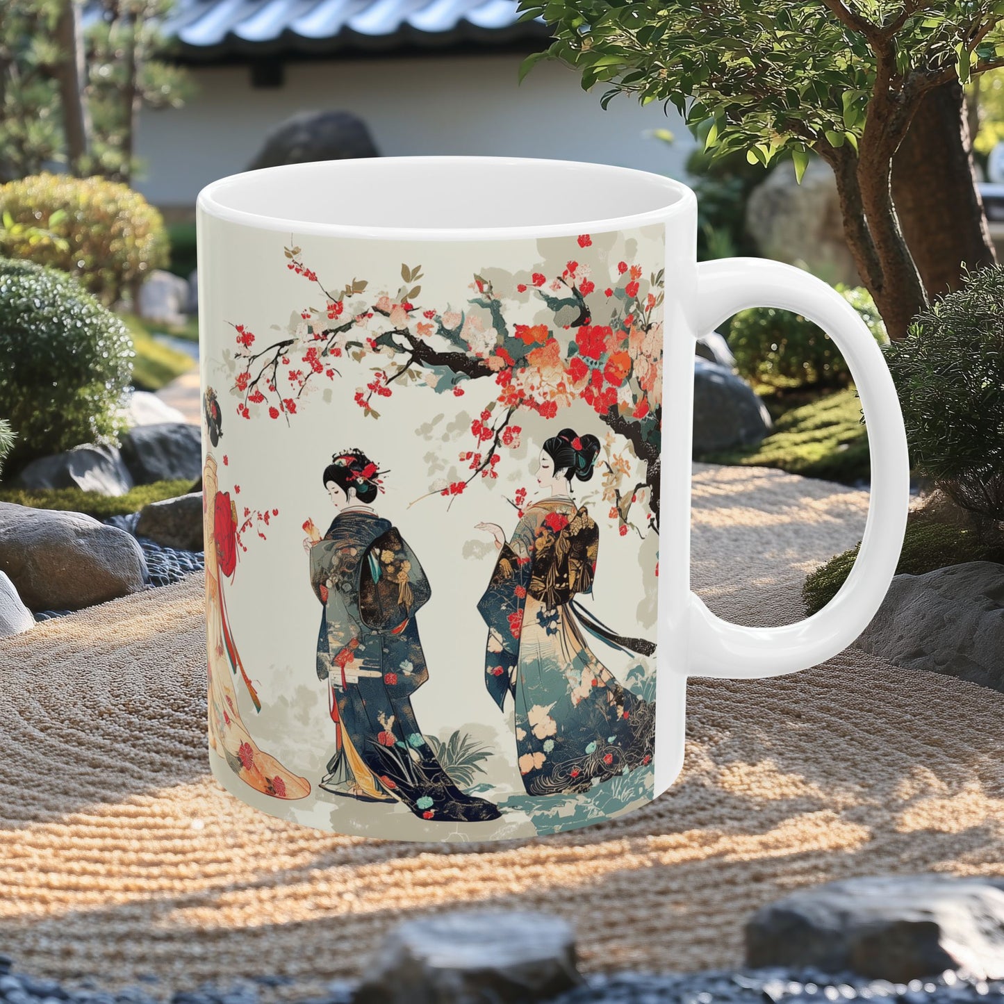 Hanami Beauties under Blossoming Plum Trees Ukiyo-e Mug