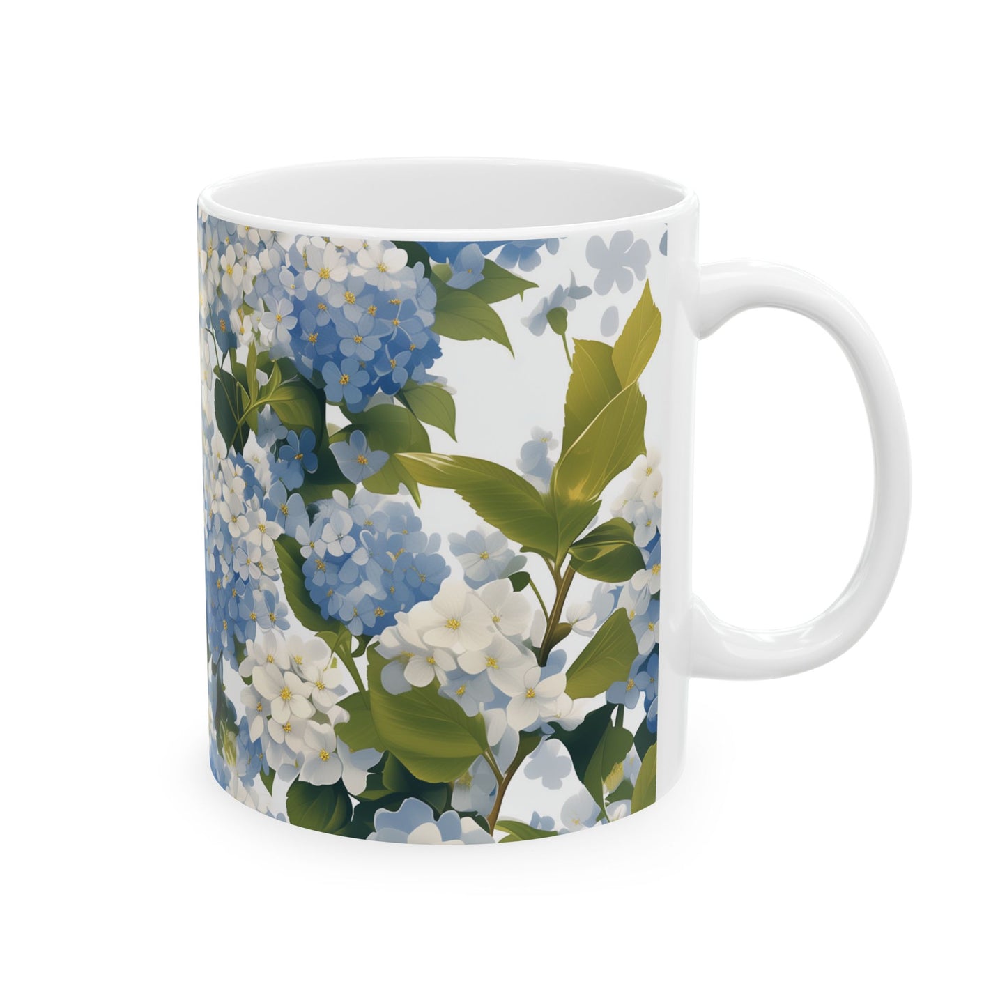 Blue and White Hydrangea Flower, Blue Bird Mug
