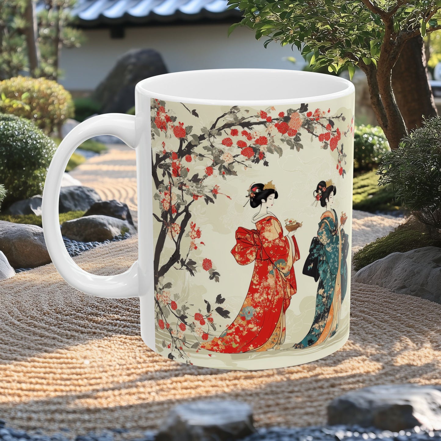 Offering Grace: Geisha with Gifts Ukiyo-e Mug