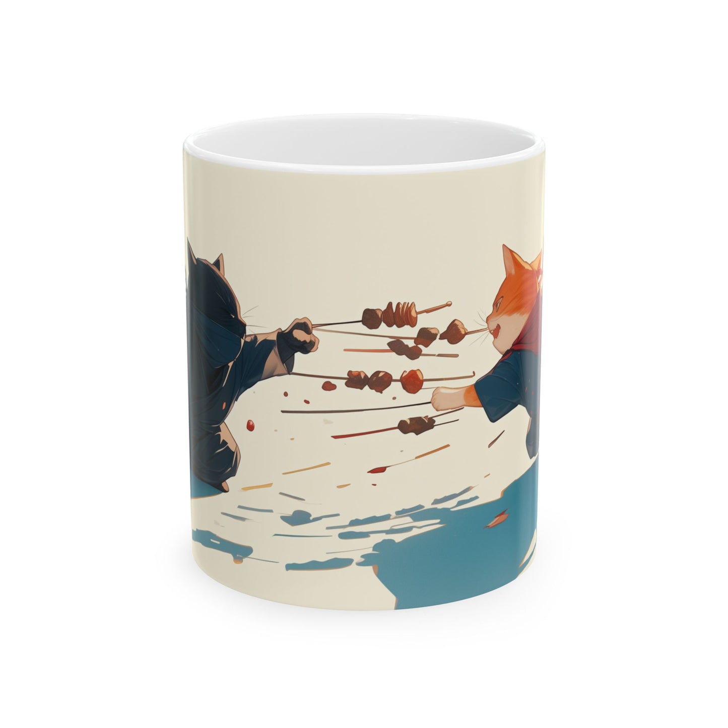 Fight of the Cute Ninja Cats with Yakitori Skewers mug