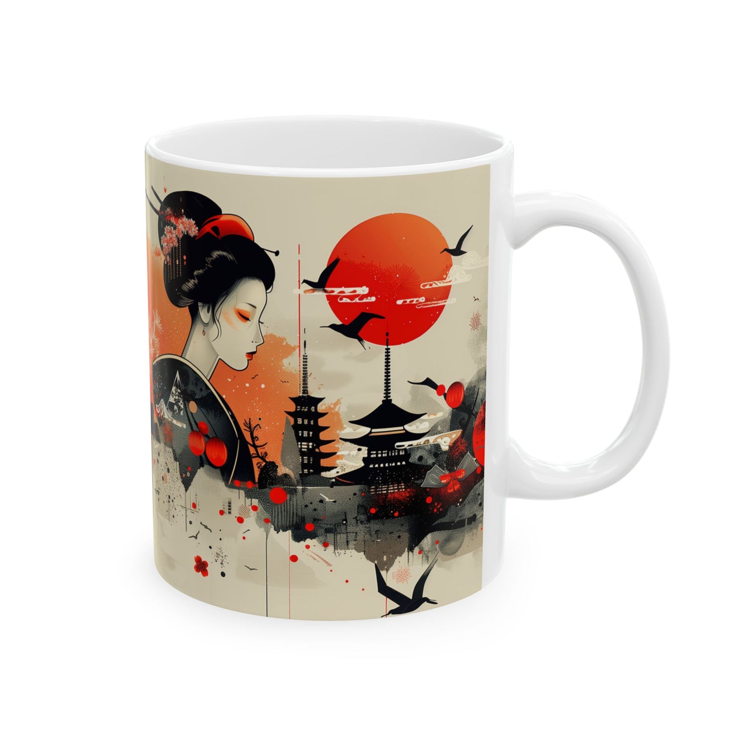 Ganbatte Geisha: Naive Autumn Colors and Buildings Japanese Mug