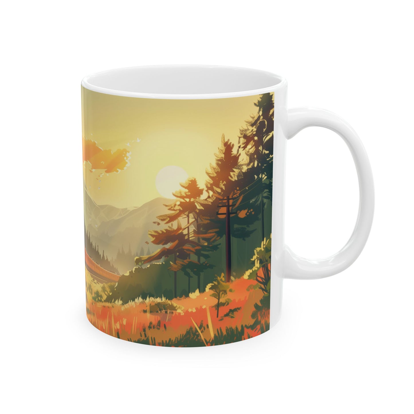 Red Train Across the Land of the Rising Sun mug