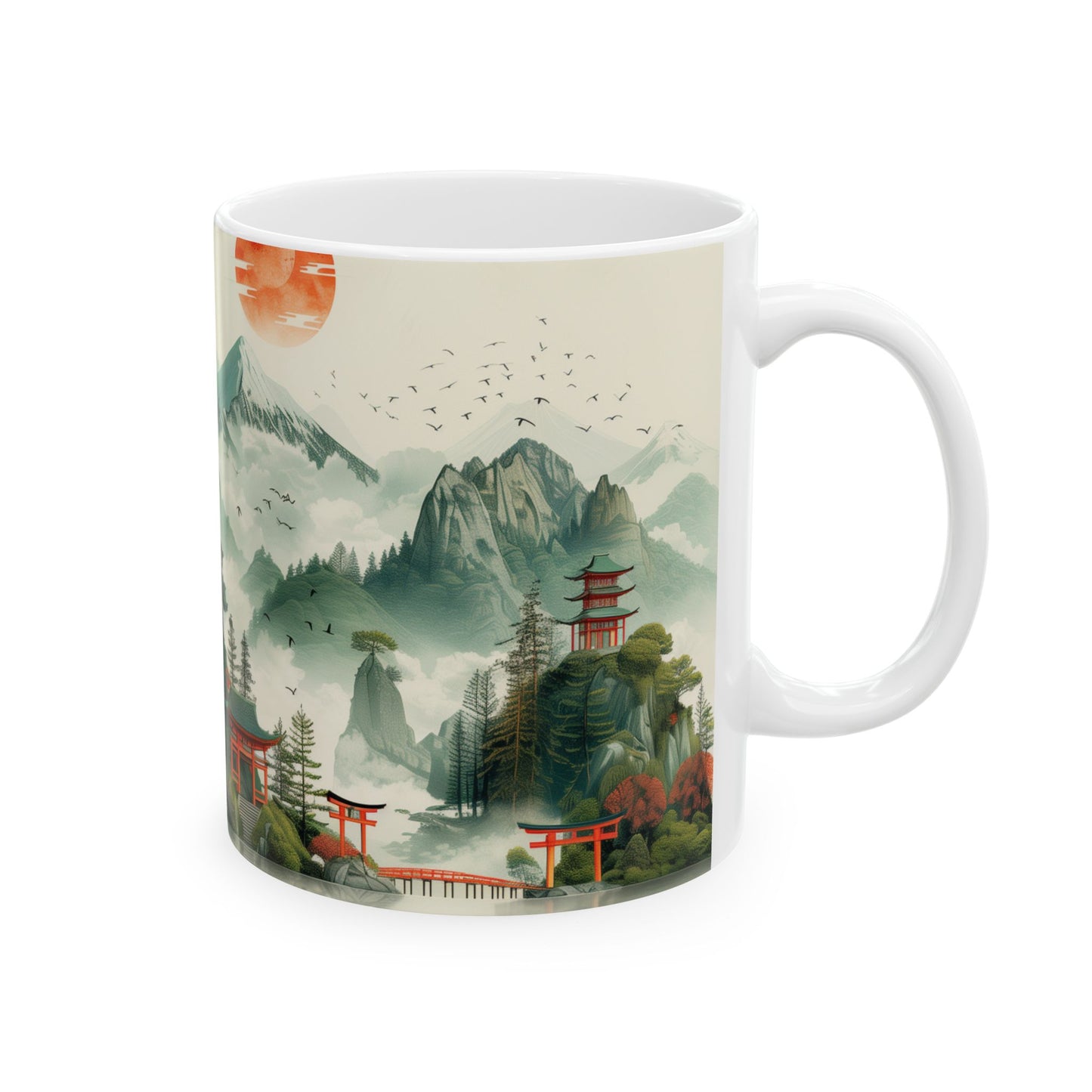 Misty Mountain Morning: Japanese Temple Mug