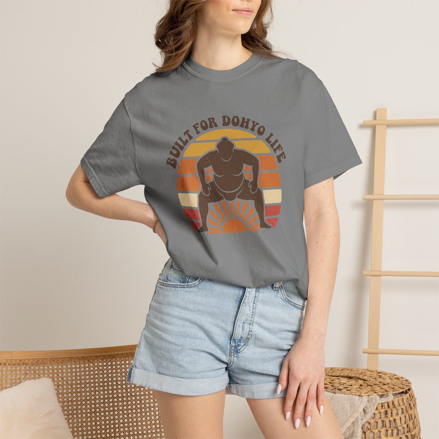 Sumo Wrestler Retro Sunset T-Shirt