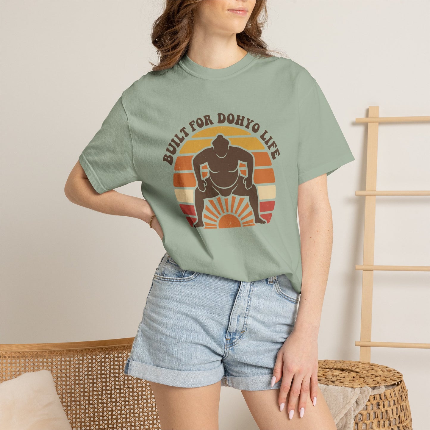 Sumo Wrestler Retro Sunset T-Shirt