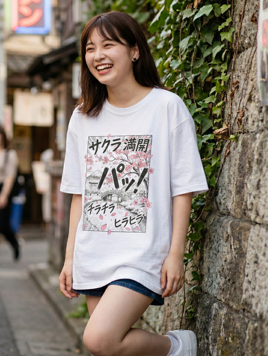 Manga Sakura T-Shirt, Dramatic Cherry Blossom Bloom Graphic Tee, Japanese Spring Art Shirt, Anime Style Streetwear