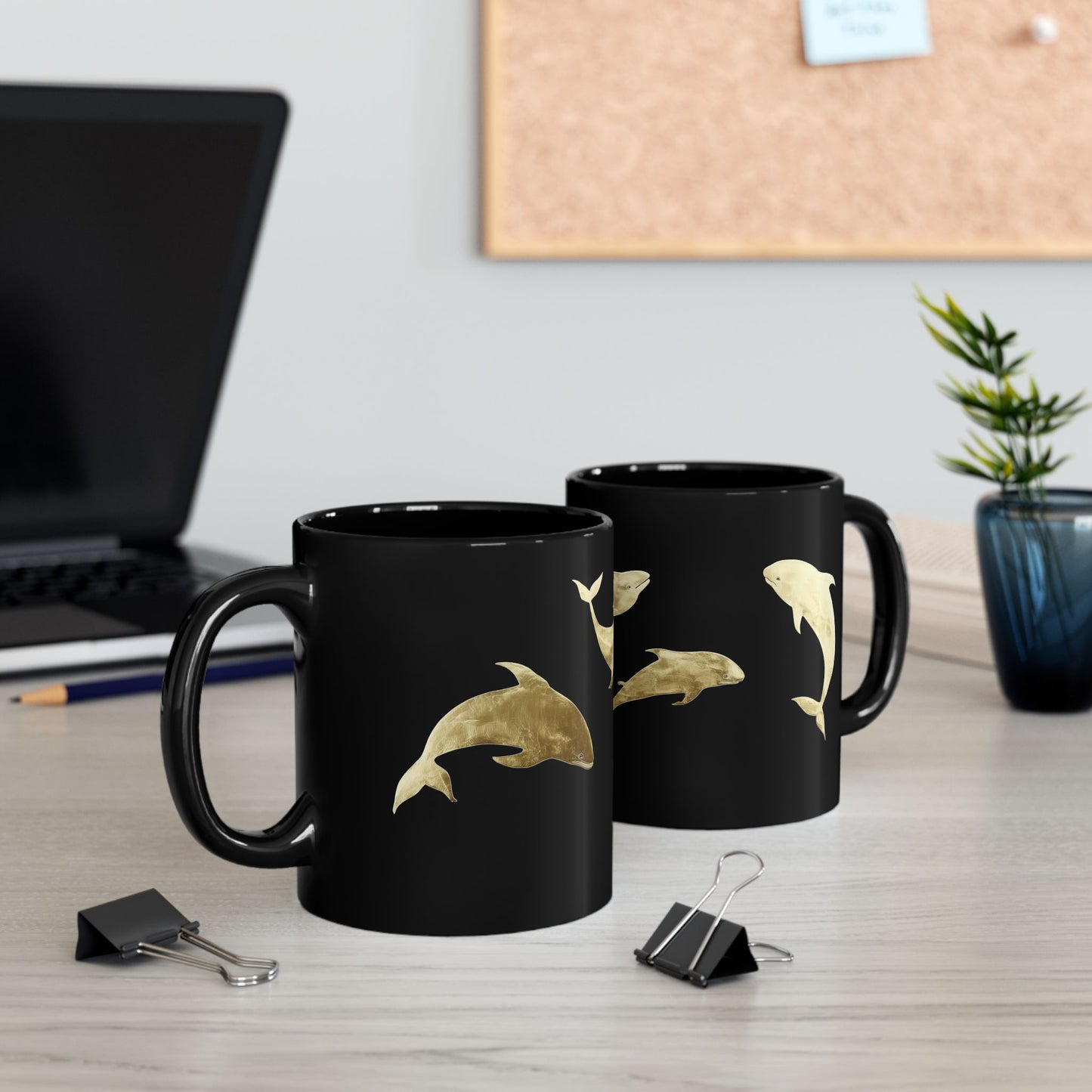 Golden Dolphins of the Midnight Sea Mug