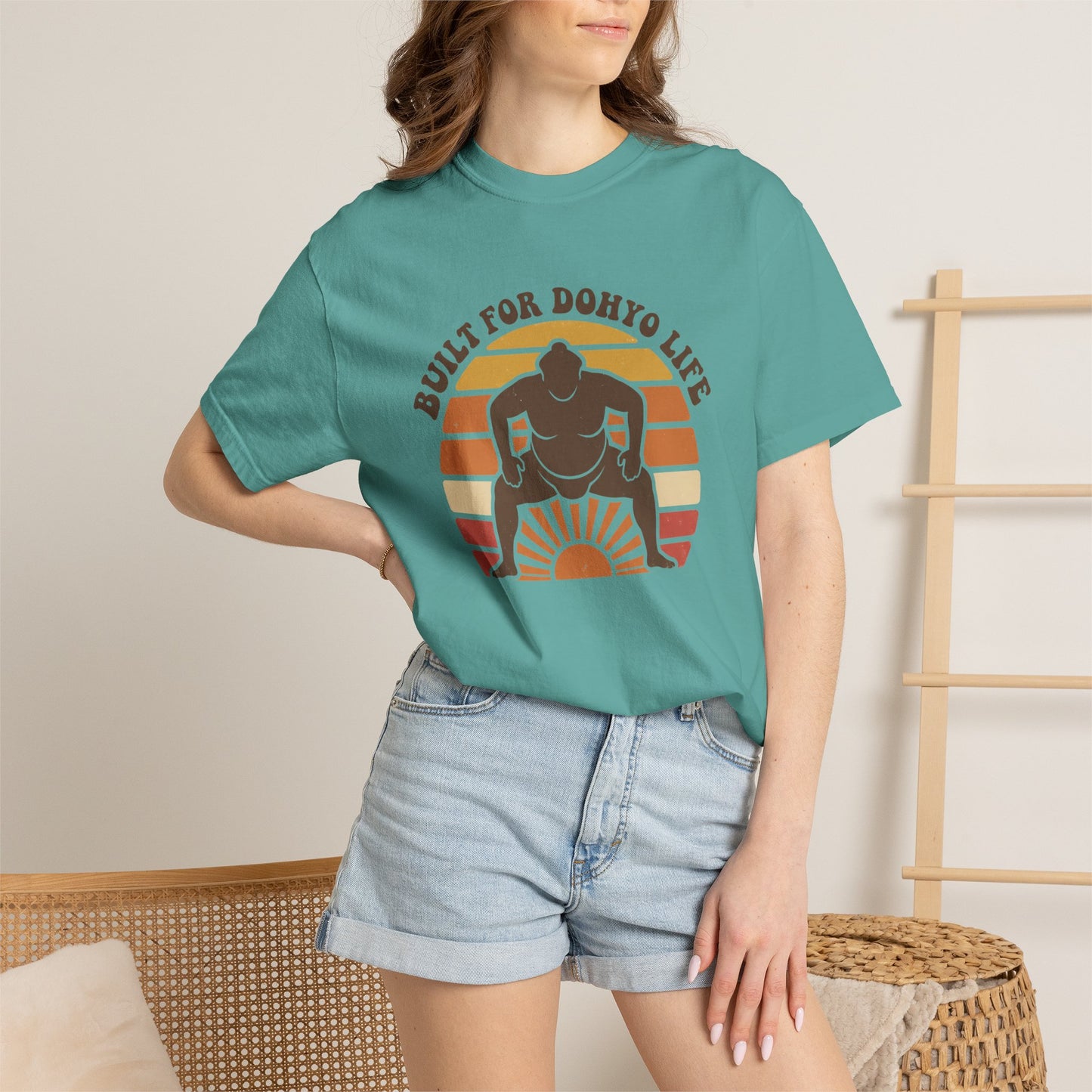 Sumo Wrestler Retro Sunset T-Shirt